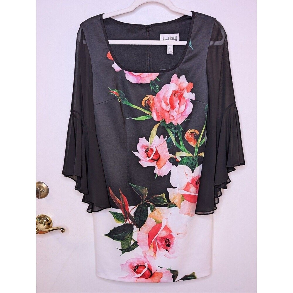 Joseph Ribkoff Black Tunic with Pink Floral Print